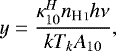 Mathematical equation: \begin{equation*} y=\frac{\kappa_{10}^Hn_{\ion{H}{I}}h\nu}{kT_{k}A_{10}},\end{equation*}