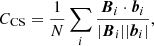 Mathematical equation: $$ \begin{aligned} C_{\rm CS}=\frac{1}{N}\sum _{i}\frac{\boldsymbol{B}_{i}\cdot \boldsymbol{b}_{i}}{|\boldsymbol{B}_{i}||\boldsymbol{b}_{i}|}, \end{aligned} $$