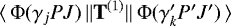 Mathematical equation: $\langle \,\Phi(\gamma_j PJ)\, \| \textbf{T}^{(1)} \| \,\Phi(\gamma\prime_k P\primeJ\prime)\, \rangle$