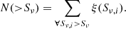 Mathematical equation: $$ \begin{aligned} N({>}S_{\nu }) = \sum _{\forall S_{\nu ,i} > S_{\nu }} \xi (S_{\nu ,i}). \end{aligned} $$
