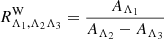 Mathematical equation: $$ \begin{aligned}&R^\mathrm{W}_{\Lambda _1,\Lambda _2\Lambda _3} = \dfrac{A_{\Lambda _1}}{A_{\Lambda _2} - A_{\Lambda _3}} \end{aligned} $$
