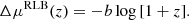 Mathematical equation: $$ \begin{aligned} \Delta \mu ^{\mathrm{RLB} }(z) = - b \log {[1+z]}. \end{aligned} $$