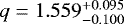Mathematical equation: $q=1.559^{+0.095}_{-0.100}$