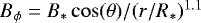 Mathematical equation: $B_{\phi}=B_{*}\cos(\theta)/(r/R_{*})^{1.1}$