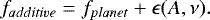 Mathematical equation: \[ f_{additive} = f_{planet} + \epsilon(A, \nu). \]
