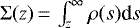 Mathematical equation: $\Sigma(z)\,{=}\,\int_{z}^{\infty}\rho(s)\textrm{d}s$