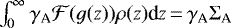Mathematical equation: $\int_{0}^{\infty}\gamma_{\textrm{A}} \mathcal{F}(g(z)) \rho(z) \textrm{d}z\,{=}\,\gamma_{\textrm{A}} \Sigma_{\textrm{A}}$