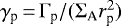 Mathematical equation: $\gamma_{\textrm{p}}\,{=}\, \Gamma_{\textrm{p}} / (\Sigma_{\textrm{A}} r^2_{\textrm{p}})$