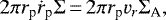 Mathematical equation: \begin{equation*}2 \pi r_{\textrm{p}} {\dot r_{\textrm{p}}} \Sigma\,{=}\,2 \pi r_{\textrm{p}} v_{r} \Sigma_{\textrm{A}},\end{equation*}