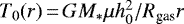 Mathematical equation: $T_0(r)\,{=}\,GM_*\mu h_0^2/R_{\textrm{gas}}r$