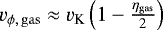 Mathematical equation: $v_{\phi,\,\rm{gas}} \approx v_{\textrm{K}} \left(1 - \frac{\eta_{\rm{gas}}}{2}\right)$