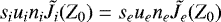 Mathematical equation: $s_i u_i n_i \tilde{J}_i(Z_0) = s_e u_e n_e \tilde{J}_e(Z_0)$