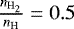 Mathematical equation: $\frac{n_{\textrm{H}_2}}{n_{\textrm{H}}} = 0.5$