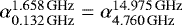 Mathematical equation: $\alpha_{0.132\,\textrm{GHz}}^{1.658\,\textrm{GHz}}=\alpha_{\textrm{4.760\,GHz}}^{14.975\,\textrm{GHz}}$