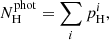 Mathematical equation: $$ \begin{aligned} N_{\rm H}^\mathrm{phot} = \sum _i p_{\rm H}^i, \end{aligned} $$