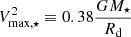 Mathematical equation: $ V_{\mathrm{max,\star}}^2 \equiv 0.38 \frac{G M_\star}{R_{\mathrm{d}}} $