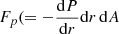 Mathematical equation: $ F_p(=-\frac{\mathrm{d}P}{\mathrm{d}r}\mathrm{d}r\,\mathrm{d}A $