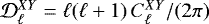 Mathematical equation: $\mathcal{D}_{\ell}^{XY} = \ell (\ell +1) \, C_{\ell}^{XY} / (2\pi)$