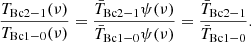 Mathematical equation: $$ \begin{aligned} \frac{T_{\rm Bc2-1}(\nu )}{T_{\rm Bc1-0}(\nu )} = \frac{\bar{T}_{\rm Bc2-1}\psi (\nu )}{\bar{T}_{\rm Bc1-0}\psi (\nu )} = \frac{\bar{T}_{\rm Bc2-1}}{\bar{T}_{\rm Bc1-0}}. \end{aligned} $$