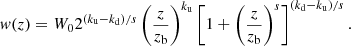 Mathematical equation: $$ \begin{aligned} w(z) = W_0 2^{(k_{\rm u}-k_{\rm d})/s}\left(\frac{z}{z_{\rm b}}\right)^{k_{\rm u}} \left[1+\left(\frac{z}{z_{\rm b}}\right)^s\right]^{(k_{\rm d}-k_{\rm u})/s}. \end{aligned} $$