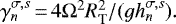 Mathematical equation: $\gamma_n^{\sigma,s} \,{=}\, 4\Omega^2R_{\textrm{T}}^2/(g h_n^{\sigma,s}).$