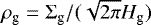 Mathematical equation: $\rho_{\textrm{g}}=\Sigma_{\textrm{g}}/(\sqrt{2\pi} H_{\textrm{g}})$