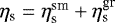 Mathematical equation: $\eta_{\textrm{s}}=\eta_{\textrm{s}}^{\textrm{sm}}+\eta_{\textrm{s}}^{\textrm{gr}}$