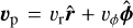 Mathematical equation: ${\mathbf v}_{\textrm{p}}=v_{\textrm{r}} \hat{\mathbf r}+ v_{\phi} {\hat{\boldmath\phi}}$