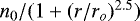 Mathematical equation: $n_0 / (1 + (r/r_{o})^{2.5})$