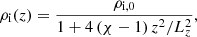 Mathematical equation: $$ \begin{aligned} \rho _{\rm {i}}(z) = \frac{\rho _{\rm {i,0}}}{1+4 \left(\chi -1\right)z^2/L_{z}^2}, \end{aligned} $$