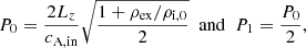 Mathematical equation: $$ \begin{aligned} P_{0} = \frac{2 L_{z}}{c_{\rm {A,in}}} \sqrt{\frac{1+\rho _{\rm {ex}}/\rho _{\rm {i,0}}}{2}} \ \ \mathrm{and} \ \ P_{1} = \frac{P_{0}}{2}, \end{aligned} $$
