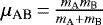Mathematical equation: $\mu_{\textrm{AB}}\,{=}\,\frac{m_{\textrm{A}}m_{\textrm{B}}}{m_{\textrm{A}}+m_{\textrm{B}}}$