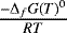 Mathematical equation: $\frac{-\Delta_f G(T)^0}{RT}$