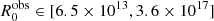 Mathematical equation: $ R_{0}^{\mathrm{obs}} \in [6.5 \times 10^{13}, 3.6 \times 10^{17}] $