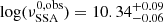 Mathematical equation: $ \log(\nu^{0,\rm obs}_{\mathrm{SSA}}) = 10.34^{+0.09}_{-0.06} $
