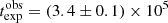 Mathematical equation: $ t_{\mathrm{exp}}^{\mathrm{obs}} = (3.4 \pm 0.1) \times 10^5 $