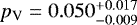 Mathematical equation: $p_{\textrm{V}} =0.050^{+0.017}_{-0.009}$