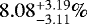Mathematical equation: $8.08^{+3.19}_{-3.11}{}{\%}$