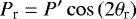 Mathematical equation: \begin{equation*}P_{\textrm{r}} = P\prime \cos \left(2\theta_{\textrm{r}} \right) ~~ \end{equation*}