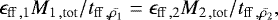 Mathematical equation: \begin{equation*} \epsilon_{\mathrm{ff \,,1}} M_{\mathrm{1\,,tot}}/t_{\mathrm{ff\,, \bar{\rho_{1}}}} = \epsilon_{\mathrm{ff\,,2}}M_{\mathrm{2\,, tot}}/t_{\mathrm{ff\,,\bar{\rho_{2}}}},\end{equation*}