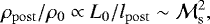 Mathematical equation: \begin{equation*} \rho_{\mathrm{post}}/\rho_{0} \propto L_{0}/l_{\mathrm{post}}\sim\mathcal{M}_{\mathrm s}^{2},\end{equation*}