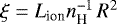 Mathematical equation: $\xi = L_{\textrm{ion}} n_{\textrm{H}}^{-1} \, R^2$