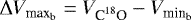 Mathematical equation: $\Delta V_{\textrm{max}_{\textrm{b}}}=V_{\textrm{C}^{18}\textrm{O}}-V_{\textrm{min}_{\textrm{b}}}$