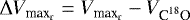 Mathematical equation: $\Delta V_{\textrm{max}_{\textrm{r}}}=V_{\textrm{max}_{\textrm{r}}}-V_{\textrm{C}^{18}\textrm{O}}$