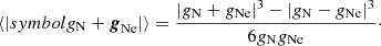 Mathematical equation: $$ \begin{aligned} \langle |{symbol{g}_{\rm N}}+{\boldsymbol{g}_{\rm Ne}}| \rangle =\frac{|g_{\rm N}+g_{\rm Ne}|^3-|g_{\rm N}-g_{\rm Ne}|^3}{6g_{\rm N} g_{\rm Ne}}\cdot \end{aligned} $$