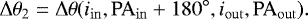 Mathematical equation: \begin{equation*}\Delta\theta_2=\Delta\theta(i_{\mathrm{in}},\mathrm{PA}_{\mathrm{in}}+180^{\circ},i_{\mathrm{out}},\mathrm{PA}_{\mathrm{out}}).\end{equation*}