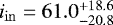 Mathematical equation: $i_{\mathrm{in}}=61.0^{+18.6}_{-20.8}$
