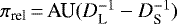 Mathematical equation: $\pi_{\textrm{rel}}\,{=}\,\textrm{AU}(D_{\textrm{L}}^{-1}-D_{\textrm{S}}^{-1})$