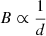 Mathematical equation: $ B \propto \frac{1}{d} $