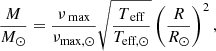 Mathematical equation: $$ \begin{aligned} \frac{M}{M_\odot } = \frac{\nu _\text{ max}}{\nu _{\text{max},\odot }} \sqrt{ \frac{T_\text{ eff}}{T_{\text{eff},\odot }}} \left( \frac{R}{R_\odot } \right)^2, \end{aligned} $$